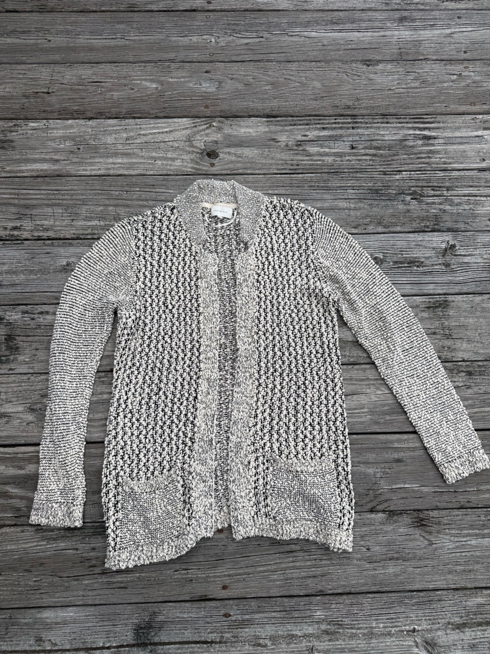 Skies Are Blue Marled Black & White Knit Open Front Cardigan